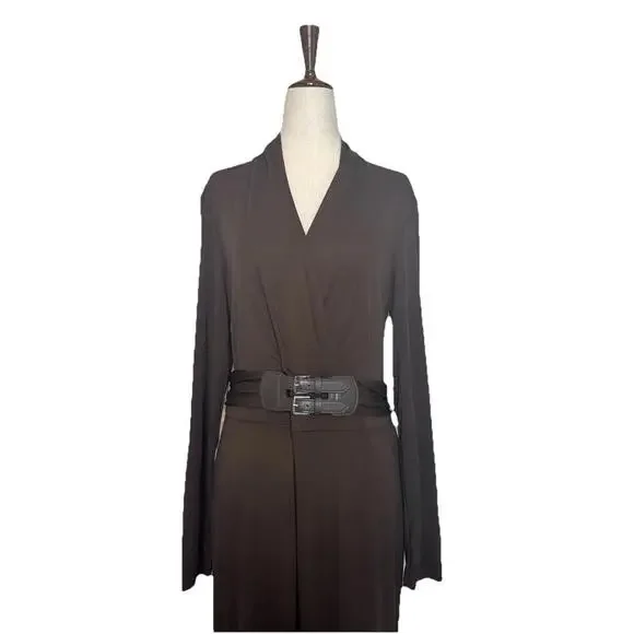 Lauren Ralph Lauren Black Label L Belted Stretch Jersey Wide Leg Jumpsuit Brown - Picture 3 of 9